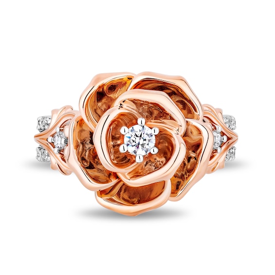 Enchanted Disney Belle Certified Lab-Grown Diamond Rose Vine Ring in Sterling Silver and 14K Rose Gold Plate (F/Si2)