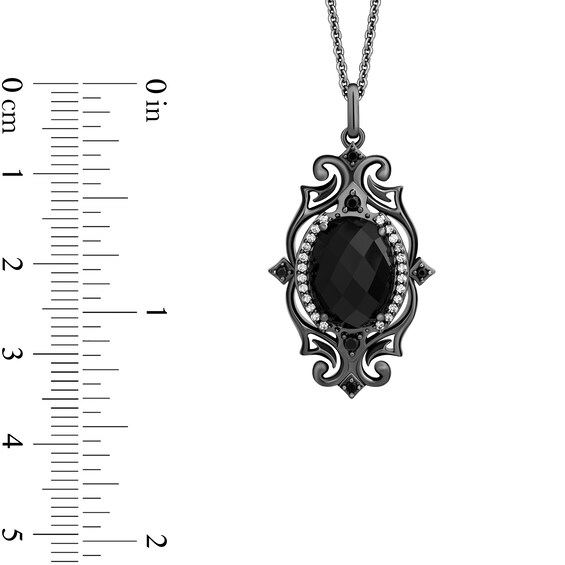 Enchanted Disney Villains Maleficent Oval Onyx and Diamond Scroll Frame Pendant in Black Rhodium Sterling Silver