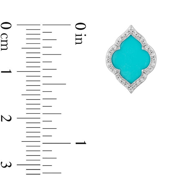 Enchanted Disney Jasmine Turquoise and 1/6 CT. T.w. Diamond Quatrefoil Frame Stud Earrings in Sterling Silver