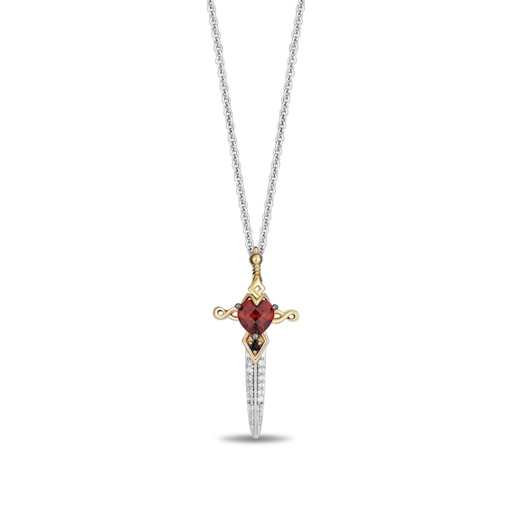 Enchanted Disney Villains Evil Queen Heart-Shaped Garnet and Diamond Dagger Pendant in Sterling Silver and 10K Gold