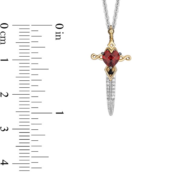 Enchanted Disney Villains Evil Queen Heart-Shaped Garnet and Diamond Dagger Pendant in Sterling Silver and 10K Gold