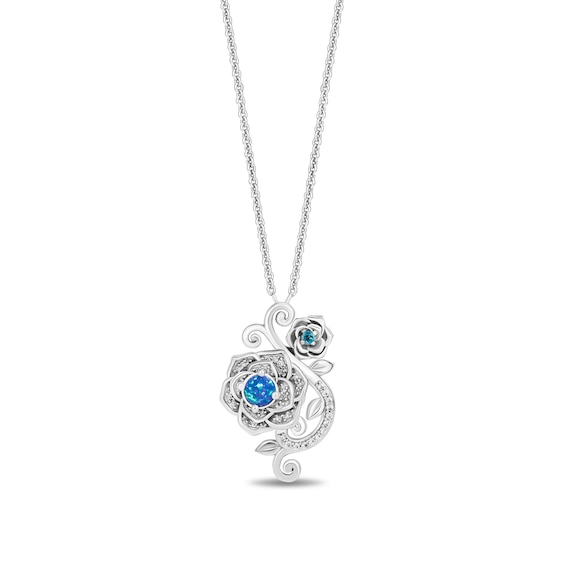 Enchanted Disney Cinderella Blue Lab-Created Opal and London Blue Topaz with Diamond Flower Pendant in Sterling Silver