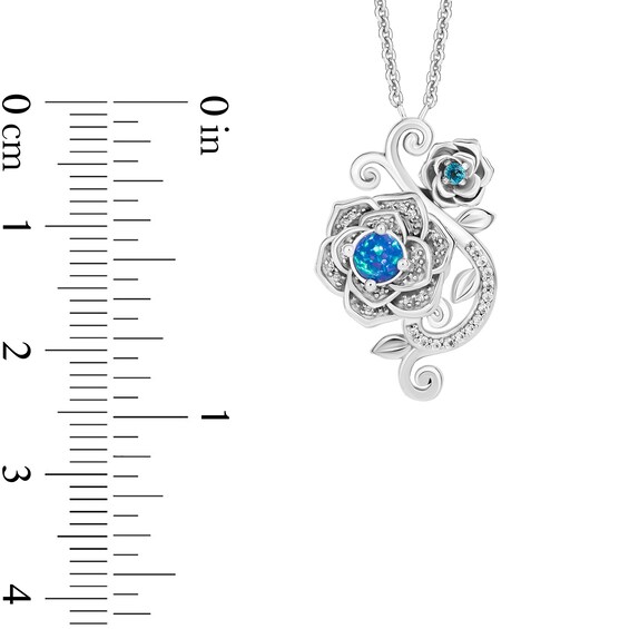 Enchanted Disney Cinderella Blue Lab-Created Opal and London Blue Topaz with Diamond Flower Pendant in Sterling Silver