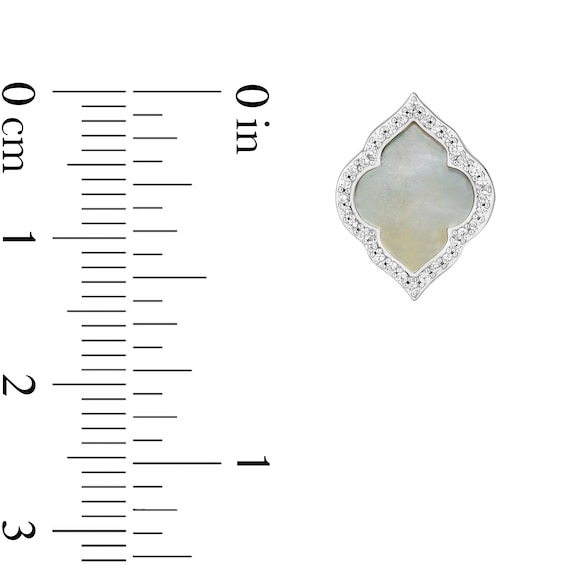 Enchanted Disney Jasmine Mother-of-Pearl and 1/6 CT. T.w. Diamond Quatrefoil Frame Stud Earrings in Sterling Silver
