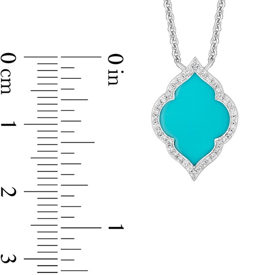 Enchanted Disney Jasmine Turquoise and 1/8 CT. T.w. Diamond Quatrefoil Frame Necklace in Sterling Silver