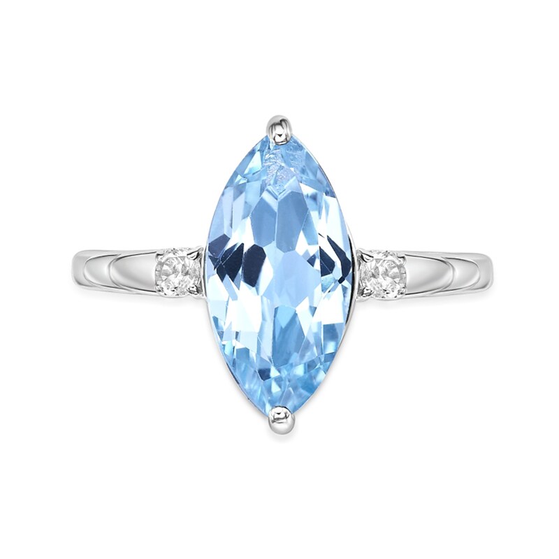 Main Image 2 of Marquise-Cut Sky Blue Topaz and White Lab-Created Sapphire Three Stone Ring in Sterling Silver