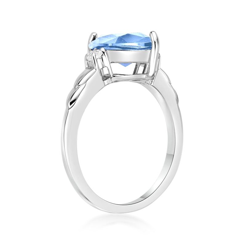 Main Image 3 of Marquise-Cut Sky Blue Topaz and White Lab-Created Sapphire Three Stone Ring in Sterling Silver