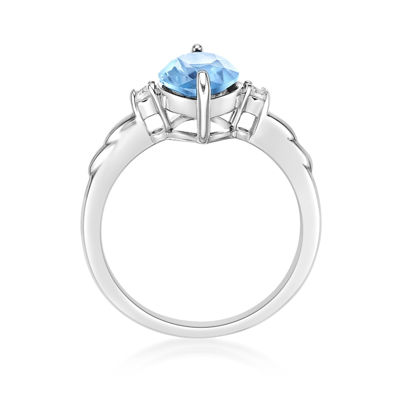 Main Image 4 of Marquise-Cut Sky Blue Topaz and White Lab-Created Sapphire Three Stone Ring in Sterling Silver