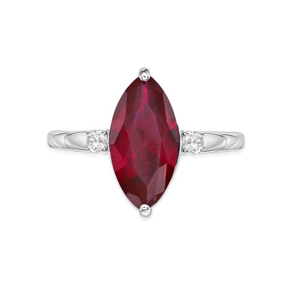 Marquise-Cut Lab-Created Ruby and White Sapphire Three Stone Ring Sterling Silver