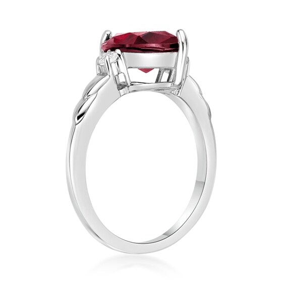 Marquise-Cut Lab-Created Ruby and White Sapphire Three Stone Ring Sterling Silver