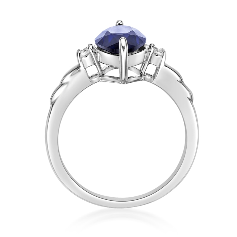 Main Image 4 of Marquise-Cut Blue and White Lab-Created Sapphire Three Stone Ring in Sterling Silver