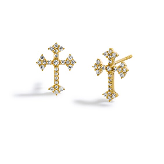 1/4 CT. T.w. Diamond Gothic-Style Cross Stud Earrings in 10K Gold