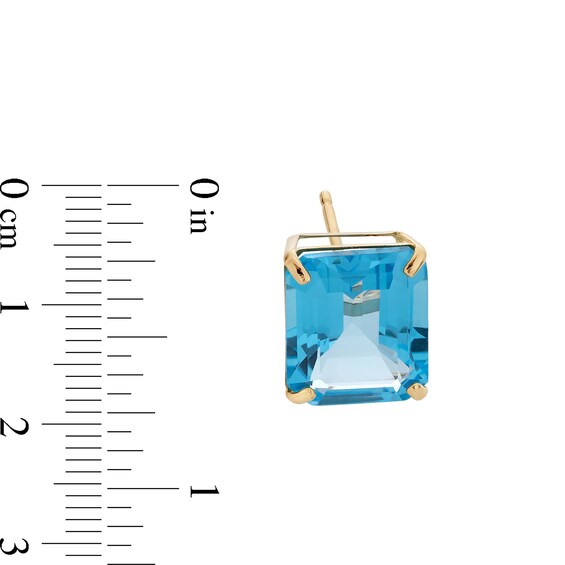 Emerald-Cut Swiss Blue Topaz Solitaire Stud Earrings in Solid 10K Gold