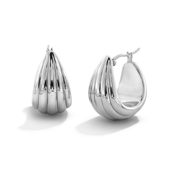 22.0mm Ribbed Tapered Oval Hoop Earrings in Solid Sterling Silver