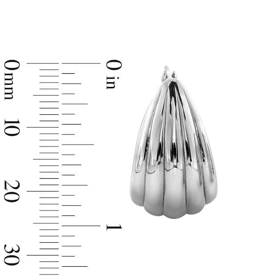 22.0mm Ribbed Tapered Oval Hoop Earrings in Solid Sterling Silver