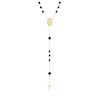 Thumbnail Image 1 of Onyx Bead Rosary Necklace in Sterling Silver and 10K Gold - 27"