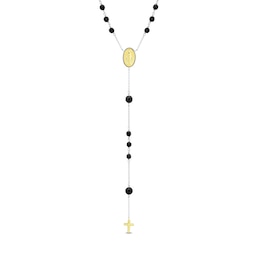 Onyx Bead Rosary Necklace in Sterling Silver and 10K Gold - 27"