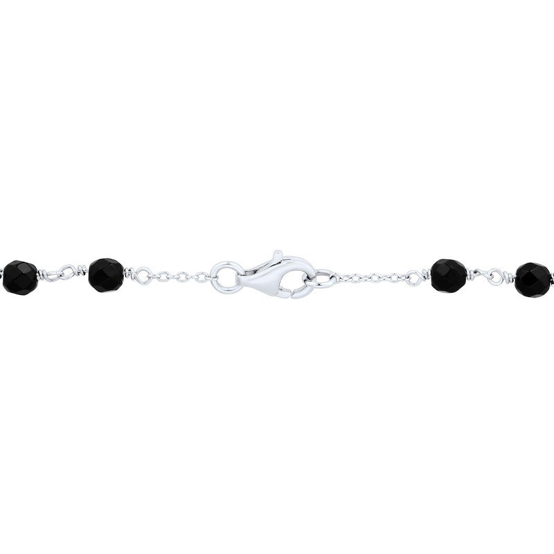 Main Image 3 of Onyx Bead Rosary Necklace in Sterling Silver and 10K Gold - 27"