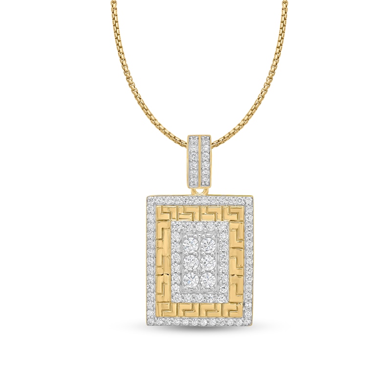 Main Image 1 of 3/4 CT. T.W. Diamond Greek Key Frame Rectangle Pendant in 10K Gold - 22”
