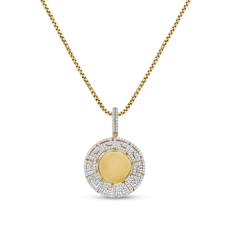 Main Image 1 of 1 CT. T.W. Diamond Openwork Greek Key Border Pendant in 10K Gold - 22”