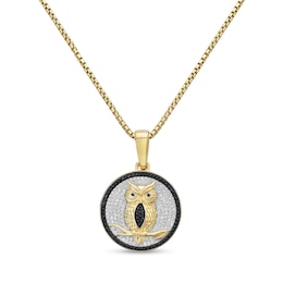 1 CT. T.W. Black and White Diamond Owl Pendant in 10K Gold - 22”
