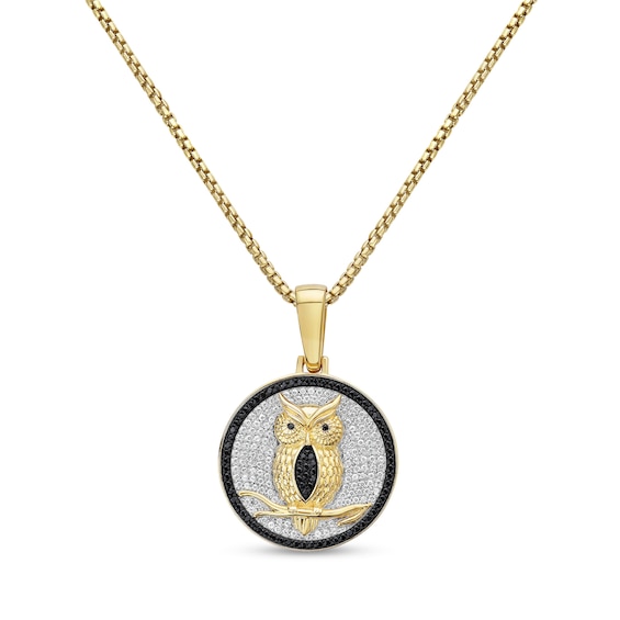 1 CT. T.w. Black and White Diamond Owl Pendant in 10K Gold - 22”