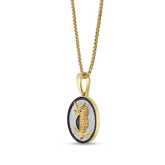 1 CT. T.w. Black and White Diamond Owl Pendant in 10K Gold - 22”