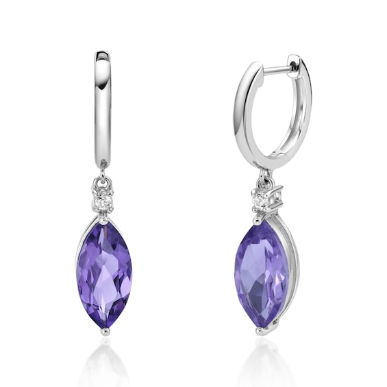 Marquise-Cut Amethyst and White Lab-Created Sapphire Hoop Drop Earrings in Sterling Silver