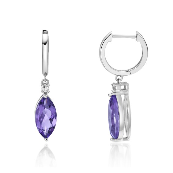 Marquise-Cut Amethyst and White Lab-Created Sapphire Hoop Drop Earrings in Sterling Silver