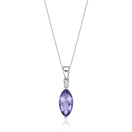 Marquise-Cut Amethyst and White Lab-Created Sapphire Drop Pendant in Sterling Silver