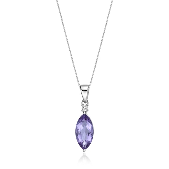 Marquise-Cut Amethyst and White Lab-Created Sapphire Drop Pendant in Sterling Silver