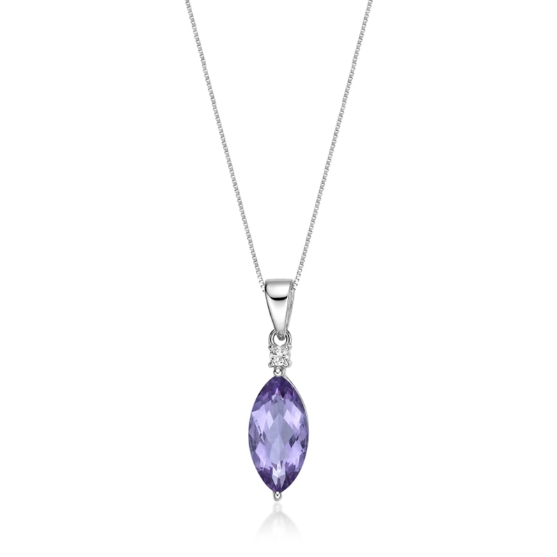 Main Image 1 of Marquise-Cut Amethyst and White Lab-Created Sapphire Drop Pendant in Sterling Silver