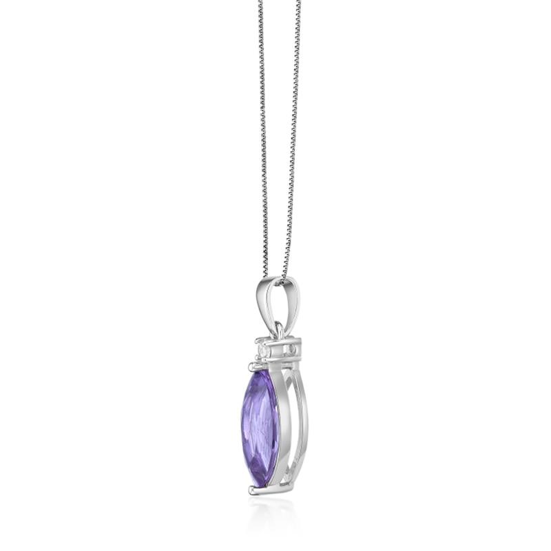 Main Image 2 of Marquise-Cut Amethyst and White Lab-Created Sapphire Drop Pendant in Sterling Silver