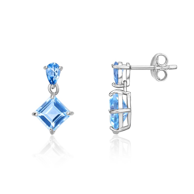 Main Image 2 of 6.0mm Octagon-Shaped Sky Blue Topaz and Pear-Shaped London Blue Topaz Drop Earrings in Sterling Silver