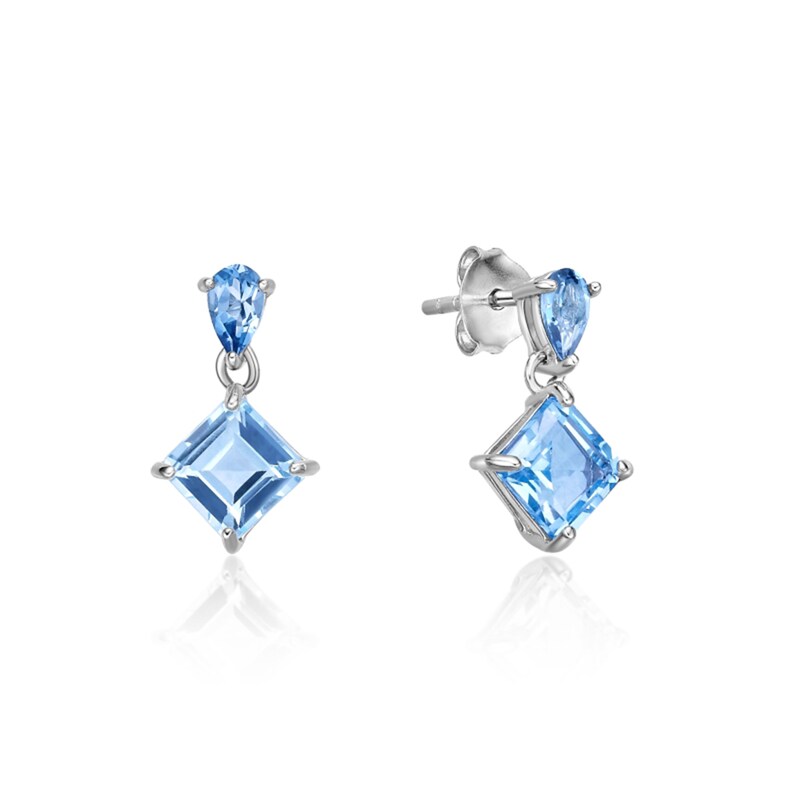 Main Image 3 of 6.0mm Octagon-Shaped Sky Blue Topaz and Pear-Shaped London Blue Topaz Drop Earrings in Sterling Silver
