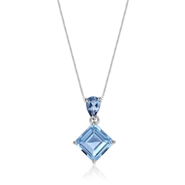 8.0mm Octagon-Shaped Sky Blue Topaz and Pear-Shaped London Blue Topaz Drop Pendant in Sterling Silver