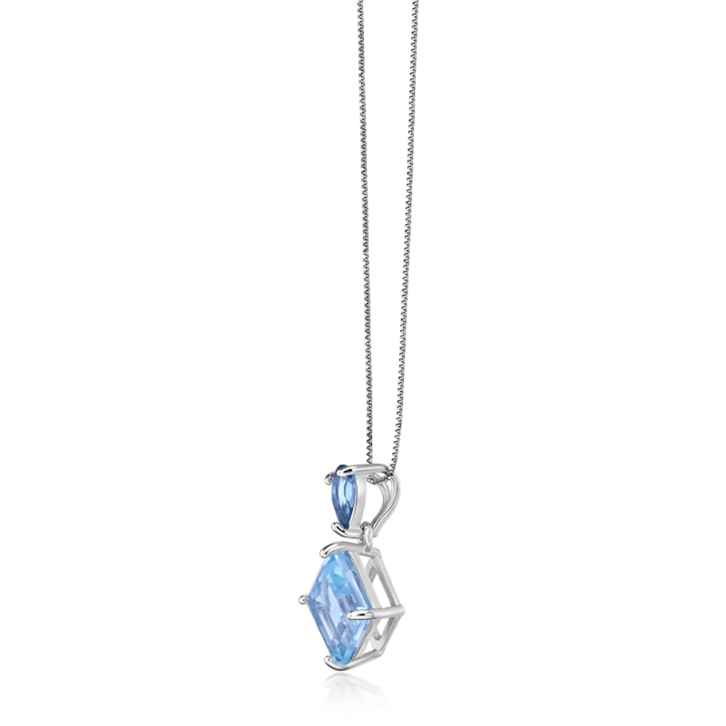 Main Image 2 of 8.0mm Octagon-Shaped Sky Blue Topaz and Pear-Shaped London Blue Topaz Drop Pendant in Sterling Silver