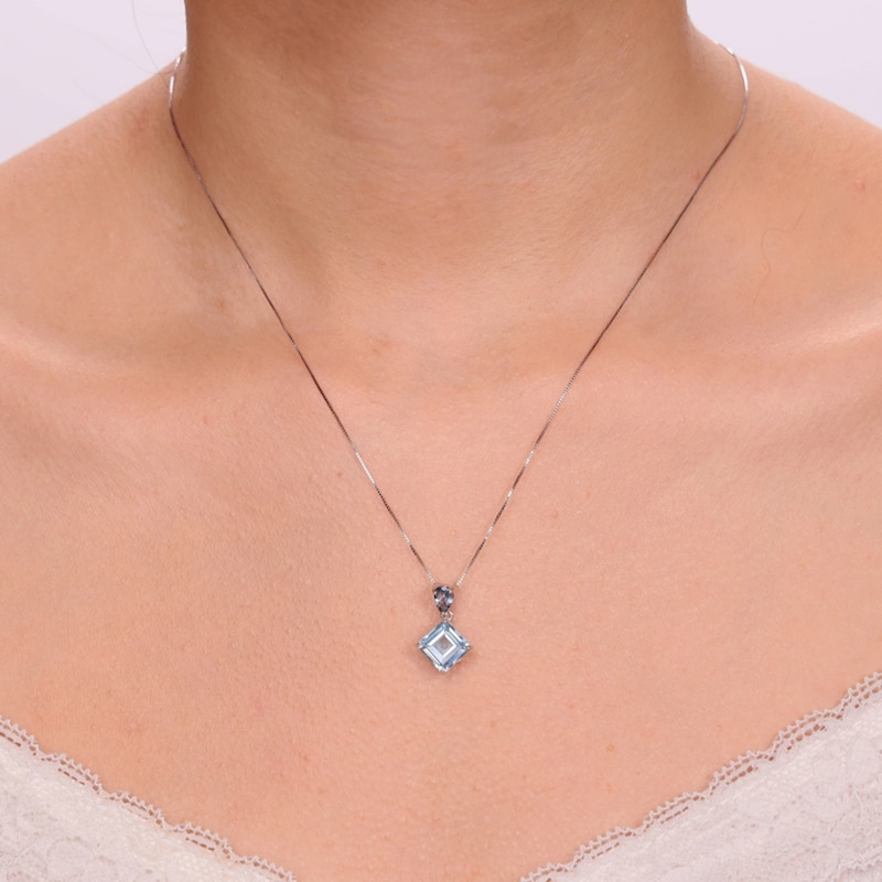 Main Image 4 of 8.0mm Octagon-Shaped Sky Blue Topaz and Pear-Shaped London Blue Topaz Drop Pendant in Sterling Silver