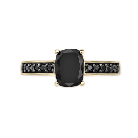 Cushion-Cut Onyx and Black Spinel Ring in Sterling Silver with 18K Gold Plate