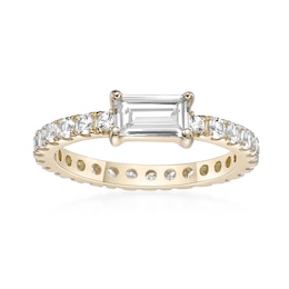 Baguette and Round White Lab-Created Sapphire Eternity Ring in Sterling Silver with 18K Gold Plate