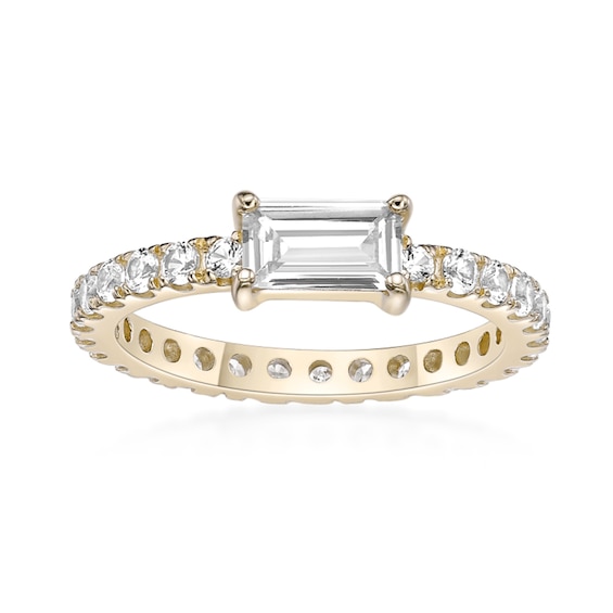 Baguette and Round White Lab-Created Sapphire Eternity Ring in Sterling Silver with 18K Gold Plate