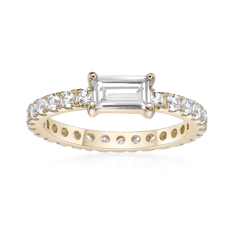 Main Image 1 of Baguette and Round White Lab-Created Sapphire Eternity Ring in Sterling Silver with 18K Gold Plate