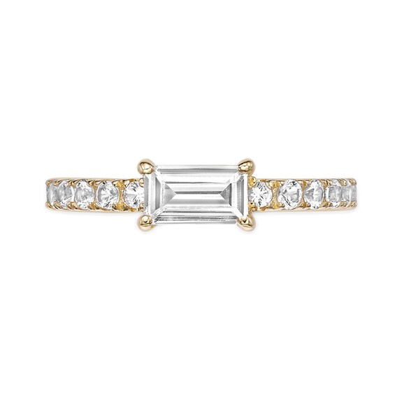 Baguette and Round White Lab-Created Sapphire Eternity Ring in Sterling Silver with 18K Gold Plate