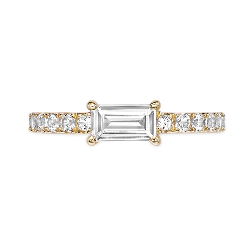 Main Image 2 of Baguette and Round White Lab-Created Sapphire Eternity Ring in Sterling Silver with 18K Gold Plate