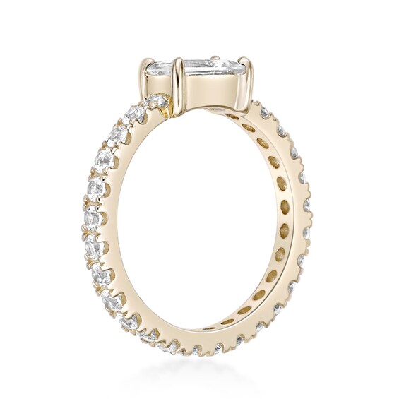 Baguette and Round White Lab-Created Sapphire Eternity Ring in Sterling Silver with 18K Gold Plate