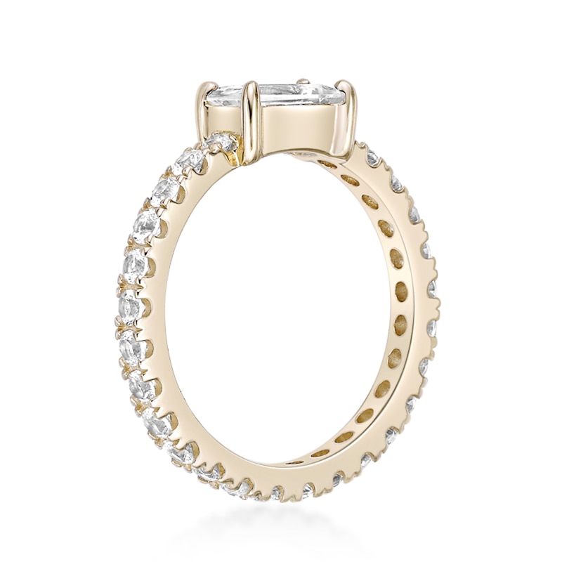 Main Image 3 of Baguette and Round White Lab-Created Sapphire Eternity Ring in Sterling Silver with 18K Gold Plate