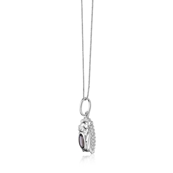 Oval Smoky Quartz and White Lab-Created Sapphire Hedgehog Pendant in Sterling Silver