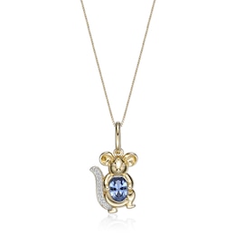 Oval Simulated Aquamarine and White Lab-Created Sapphire Mouse Pendant in Sterling Silver with 18K Gold Plate