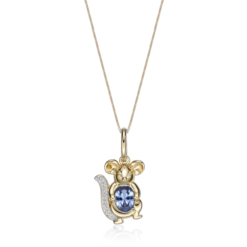 Main Image 1 of Oval Simulated Aquamarine and White Lab-Created Sapphire Mouse Pendant in Sterling Silver with 18K Gold Plate