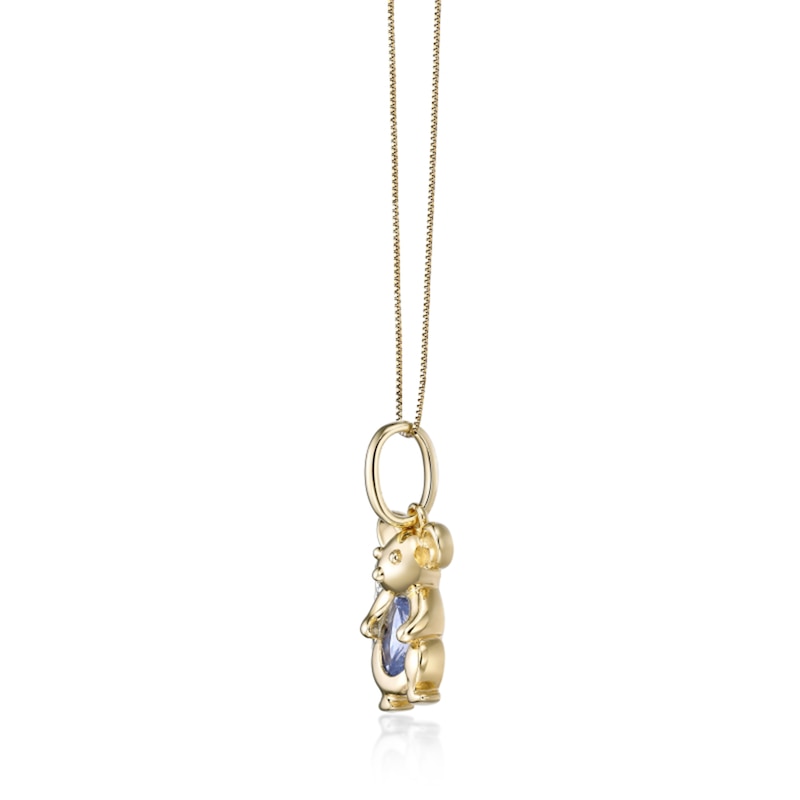 Main Image 2 of Oval Simulated Aquamarine and White Lab-Created Sapphire Mouse Pendant in Sterling Silver with 18K Gold Plate